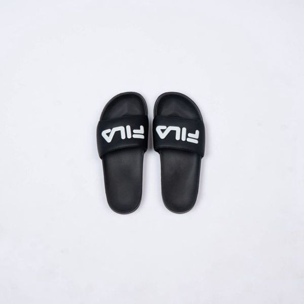 Slides Fila Menina Pretas/Branco - Fila Deckle Stripe Portugal Lojas,DGEX-75263